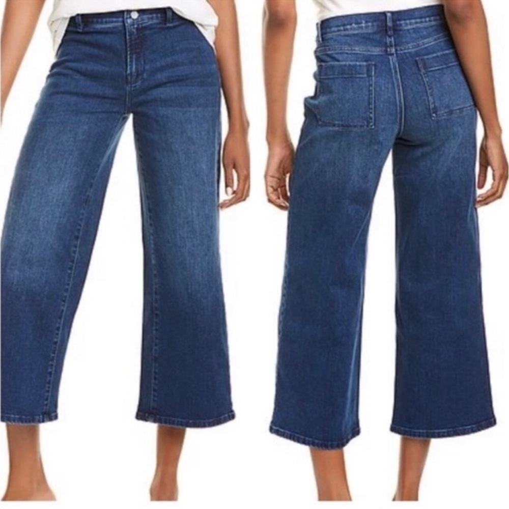 J. McLaughlin Wide Leg Cropped Jeans in Medium Blue Denim